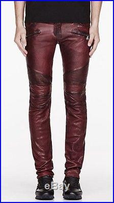 mens burgundy leather pants