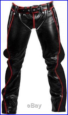red and black leather pants