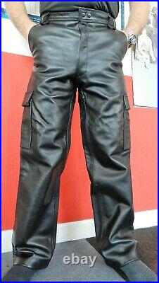 Mr B Amsterdam Mens 34 Genuine Black Cargo Leather Jeans Trousers