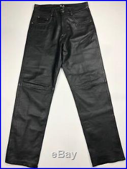 Vtg 90s Guess Jeans Men S 100 Genuine Leather Pants Black Size 32 30 Mens Leather Pants