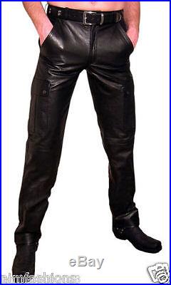 100% Men's Leather Pant Black New Genuine Sheep Napa Designer Pant Trouser MP46