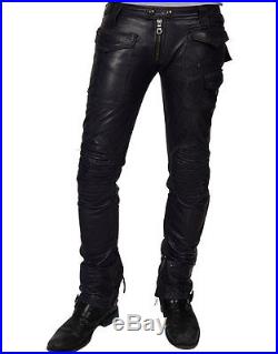 100% Men's Leather Pant Black New Genuine Sheep Napa Designer pant GLN 01
