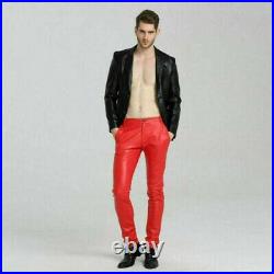 100% Men's Real Leather Pant Lambskin Leather Motorcycle Leather jeans Pants 074