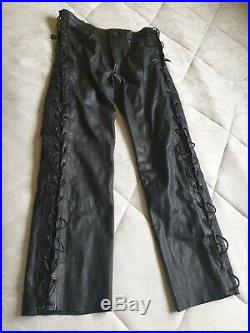 100% Mens Leather jeans, Laces like Cowboy but RoB, Horny fetish interest- 32