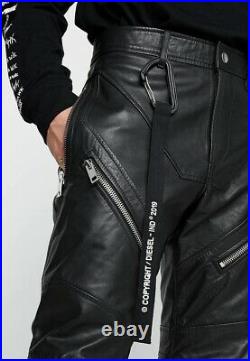 $1000 Designer Rare DIESEL Men's Slim Fit Zip Utility Leather Pants Trousers 32