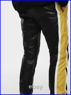 $1095 Designer DIESEL Men's Slim Fit Stripes Zip Biker Leather Pants Trousers 32