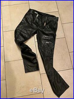 $1200 Authentic Rare DIESEL Men's Slim Fit Zipper Detail Leather Pants Trousers