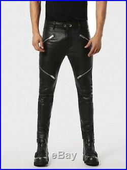 $1229 Authentic Rare DIESEL Men's Tapered Zipper Detail Stylish Leather Pants