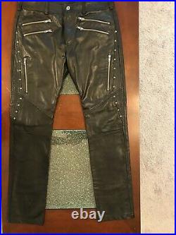 $1298 DIESEL LEATHER PANTS P-HERMAS Brand New Black Leather Biker Zippers 32