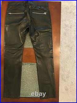$1298 DIESEL LEATHER PANTS P-HERMAS Brand New Black Leather Biker Zippers 32