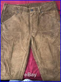 $1495 Ralph Lauren Black Label rrl Carpenter Calf Leather JEAN Pant 32 X 32