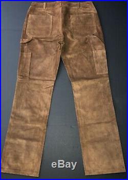 $1495 Ralph Lauren Black Label rrl Hunting Carpenter Leather JEAN Pant 34 X32