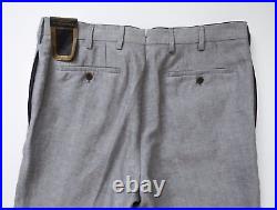 $1680 STEFANO RICCI Gray Linen Blend with Leather Trim Trouser Pants 58 EU 42 US
