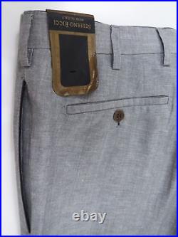 $1680 STEFANO RICCI Gray Linen Blend with Leather Trim Trouser Pants 58 EU 42 US