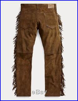 $1800 RRL Ralph Lauren Limited Edition Italian Suede Leather Western Pant-MEN-36