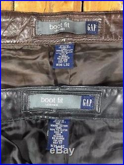2 Lot GAP Black & Brown Leather Biker 5-Pocket Pants Boot Cut Fit Men Size 35/36