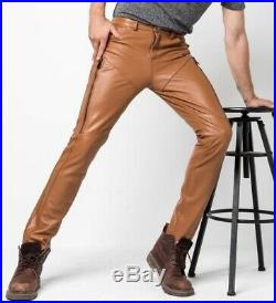 2019 New Men Genuine Leather Pants Mens Winter Slim buffalo skin Fashion pants