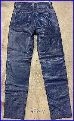2BU Mens Leather Pants 32 Blue Button Fly