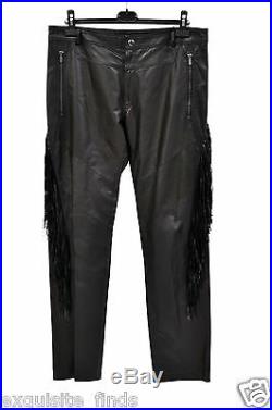 $3,925 NEW VERSACE BLACK LEATHER PANTS with FRINGE