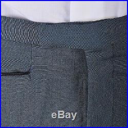 30x32 Mens NOS VTG 60s Mod Blue Sharkskin Leather Trim Tapered Skinny Pant
