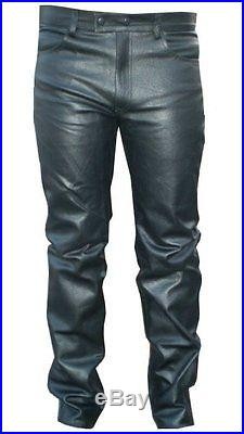32 Size Mens Leather Casual Pant Double Snaps Motorcycle Pant