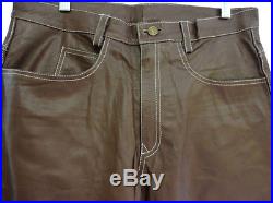 34 SIZE MENS BROWN LEATHER PANT CASUAL BIKER JEANS STYLE CLOSEOUT #R33