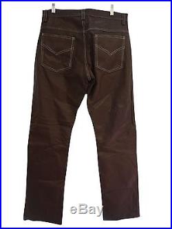 34 SIZE MENS BROWN LEATHER PANT CASUAL BIKER JEANS STYLE CLOSEOUT #R33