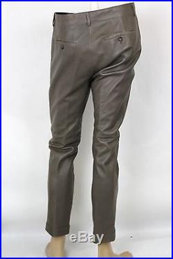 $3400 New Authentic Gucci Mens Light Brown Gray Leather Riding Pants 359505 2160