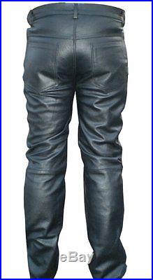 36 Size Mens Leather Casual Pant Double Snaps Motorcycle Pant