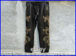 $3950 VERSACE Iconic Black Leather Gold Studded Men's Pants size 56 (XL / XXL)