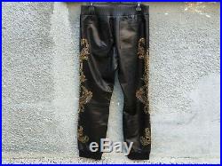 $3950 VERSACE Iconic Black Leather Gold Studded Men's Pants size 56 (XL / XXL)