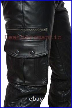 40 Waist New Mens Genuine Leather Pant Cargo Quilted Biker pants 40