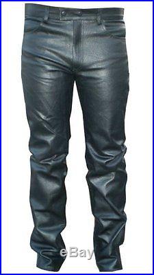 42 Size Mens Leather Casual Pant Double Snaps Motorcycle Pant