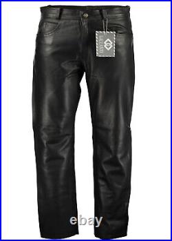 501 Black Classic Fitted Biker Motorcycle Men's Leather Pants Trousers soft