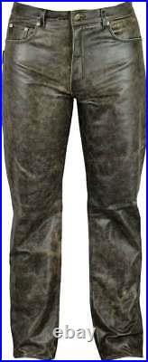 501 Men's Real Genuine Leather pants slim Casual Motorcycle hunting Jeans black