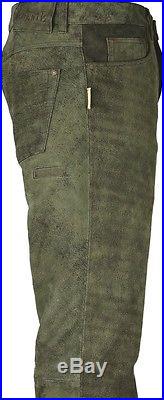 501 Men's Real Genuine Nubuck Leather Casual Motorcycle hunting Jeans Green