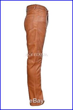 501 Men's Tan Real Genuine nappa Leather Motorcycle Biker Jeans Trouser