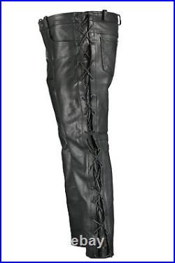 502 Jean Style Motorcycle Biker Leather Pants Trousers With Side Laces
