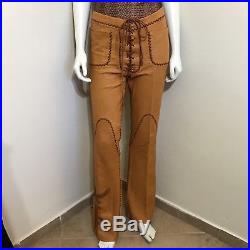 60s Vintage North Beach Leather Tan Festival Pants Women's M 4 6 Mens S W29 L32