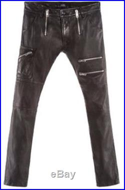 $648 NWT DIESEL P-ZIPPS Black Leather Rocker Biker Pants Mens 26 Waist 28 Length
