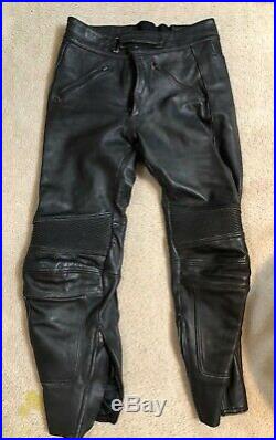 70s 80s Vintage Black Leather Men's Motorcycle Pants Fieldsheer Racing Street 34