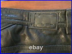 $798 DIESEL LEATHER JEANS P-THAVAR-L Black Leather Pants, withinside red trim