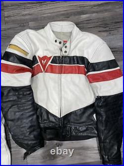 90s VTG Mens DAINESE Leather Motorcycle Racing Suit Two Piece Jacket Pants 50