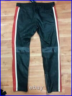 $986 Designer DIESEL Men's Slim Fit Stripes Zip Biker Leather Pants Trousers 32