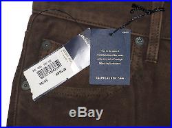 $995 Polo Ralph Lauren Mens Brown Leather Straight Leg Low Rise Pants New