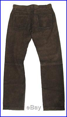 $995 Polo Ralph Lauren Mens Brown Leather Straight Leg Low Rise Pants New