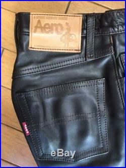 AERO Leather Pants Dark brown Men's Size 31 Biker Genuine From Japan USED
