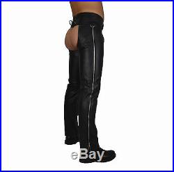 AW773 Long ZIPPER LEATHER CHAPS SNAPS CLOSURE, CUIR CHAPS/LEATHER BIKER TROUSERS