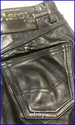 Aero Leather bike steerhide Pants Leather 29 Black Men's Vintage Genuine