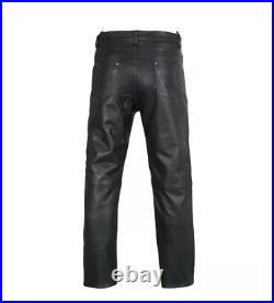 Ak Mani Men's COW LEATHER 5 Pockets Jeans Style Motorbike Black Pant Size 44